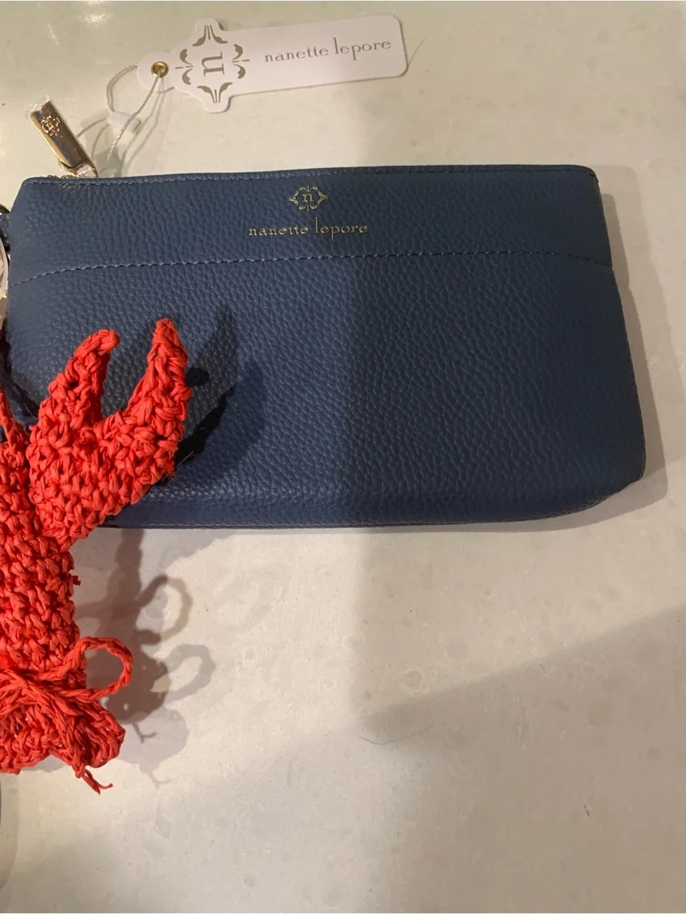 Nanette Lepore Navy Knot Wristlet Zipper with Red Lobster Charm NWT ret $48